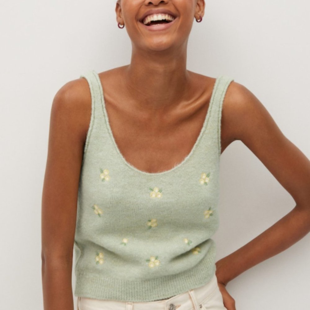 MANGO embroidered flower top - NWT